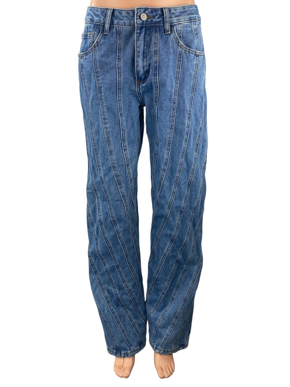 NEW Fashion Nova Women's Blue Seam Detail High Rise Straight Denim Jeans Pants 7
